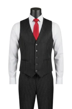 Odyssey Collection - Black Regular Fit Bold Stripes 3-Piece Suit With Adjustable Waistband Pants
