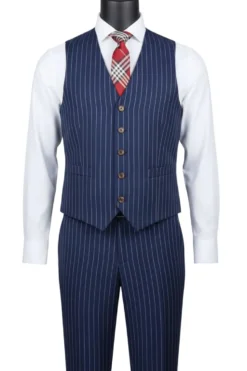 Odyssey Collection - Blue Regular Fit Bold Stripes 3-Piece Suit With Adjustable Waistband Pants