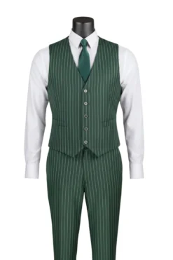 Odyssey Collection - Hunter Green Regular Fit Bold Stripes 3-Piece Suit With Adjustable Waistband Pants