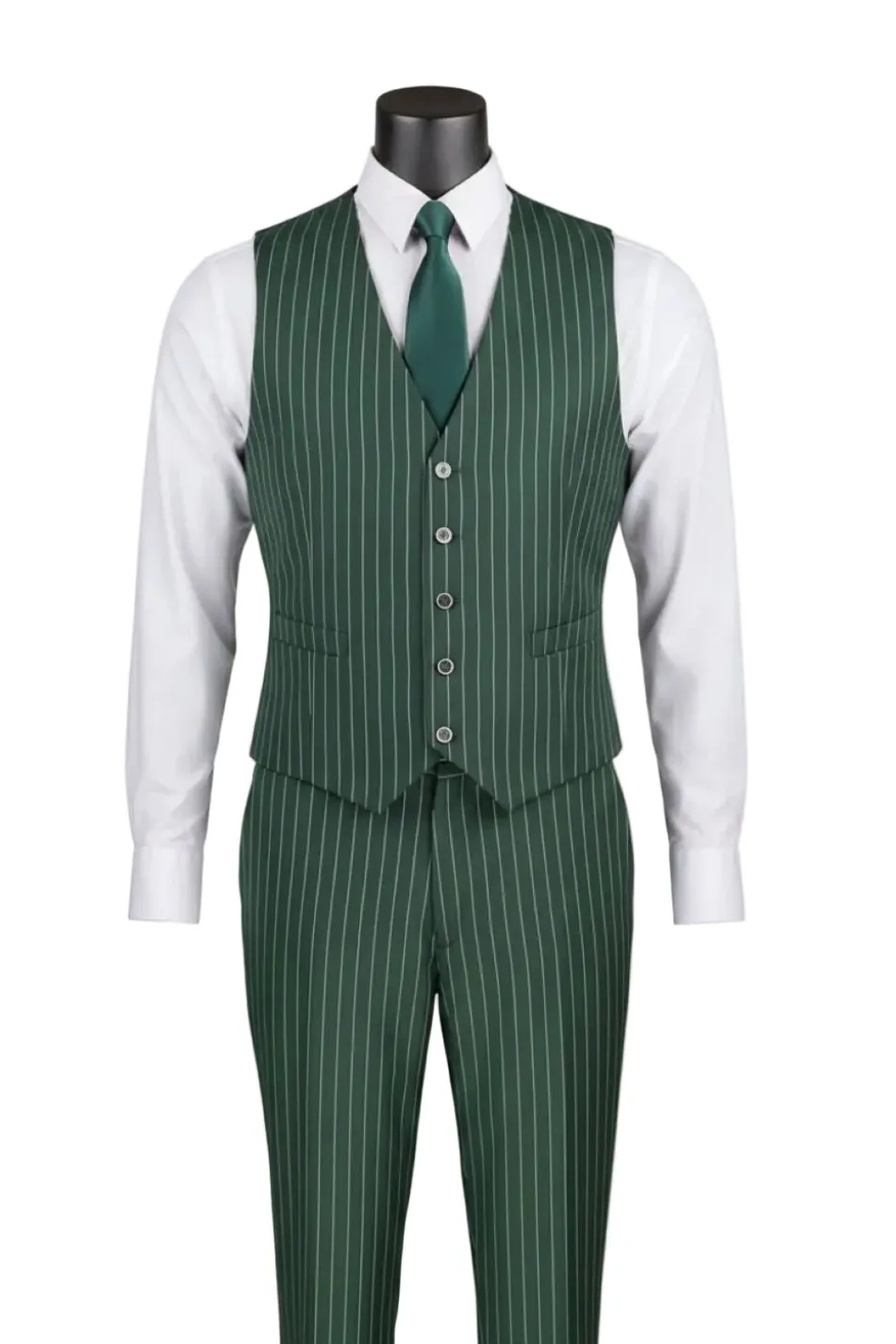 Odyssey Collection - Hunter Green Regular Fit Bold Stripes 3-Piece Suit With Adjustable Waistband Pants
