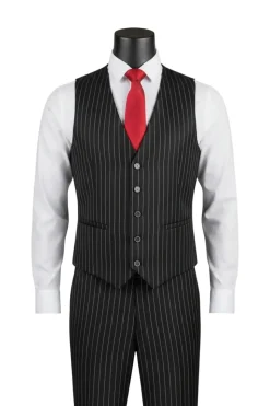 Odyssey Collection - Black Regular Fit Bold Stripes 3-Piece Suit With Adjustable Waistband Pants
