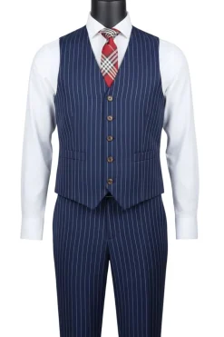 Odyssey Collection - Blue Regular Fit Bold Stripes 3-Piece Suit With Adjustable Waistband Pants