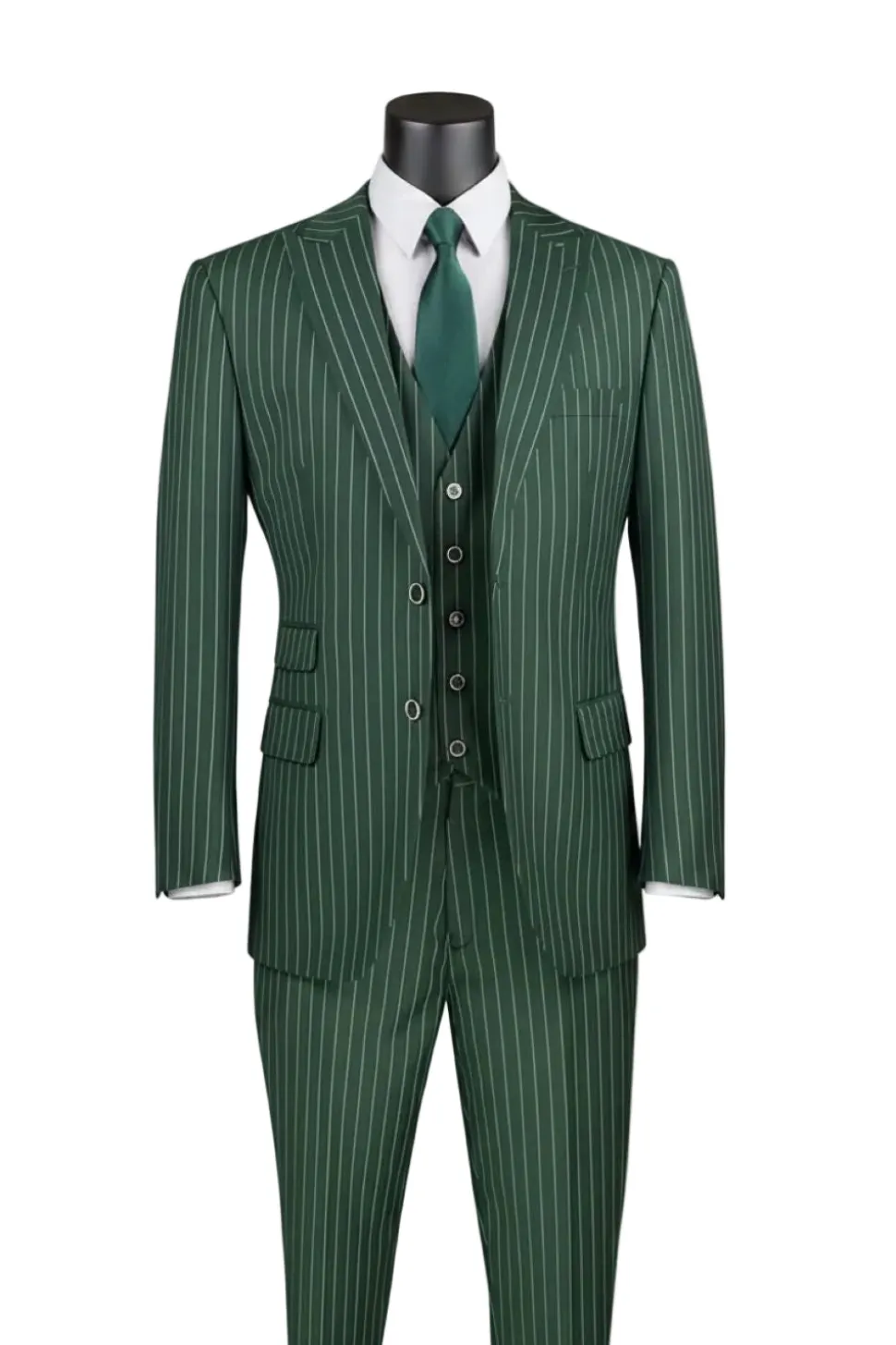 Odyssey Collection - Hunter Green Regular Fit Bold Stripes 3-Piece Suit With Adjustable Waistband Pants