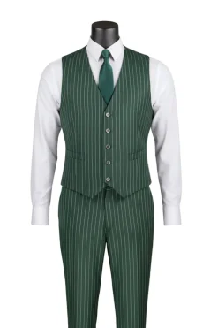 Odyssey Collection - Hunter Green Regular Fit Bold Stripes 3-Piece Suit With Adjustable Waistband Pants