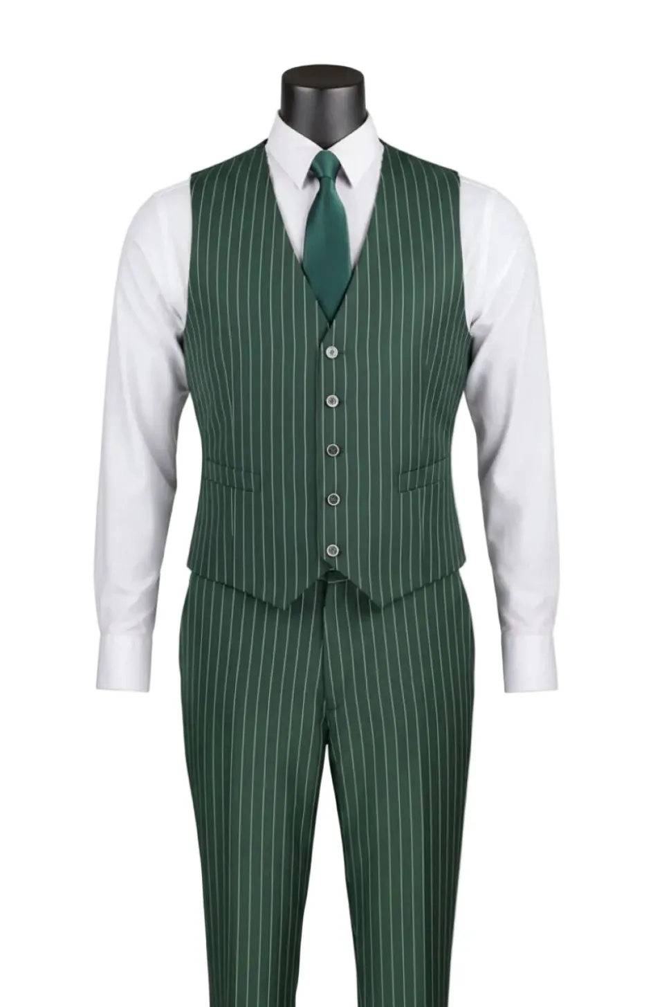 Odyssey Collection - Hunter Green Regular Fit Bold Stripes 3-Piece Suit With Adjustable Waistband Pants