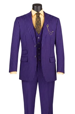 Odyssey Collection - Purple Regular Fit Bold Stripes 3-Piece Suit