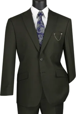 Olive Modern Fit 2 Piece Suit Textured Solid with Peak Lapel