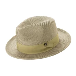 Olive Braided Wide Brim Pinch Fedora Matching Grosgrain Ribbon