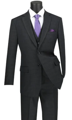 Olympia Collection - Glen Plaid Regular Fit Suit 3 Piece Black