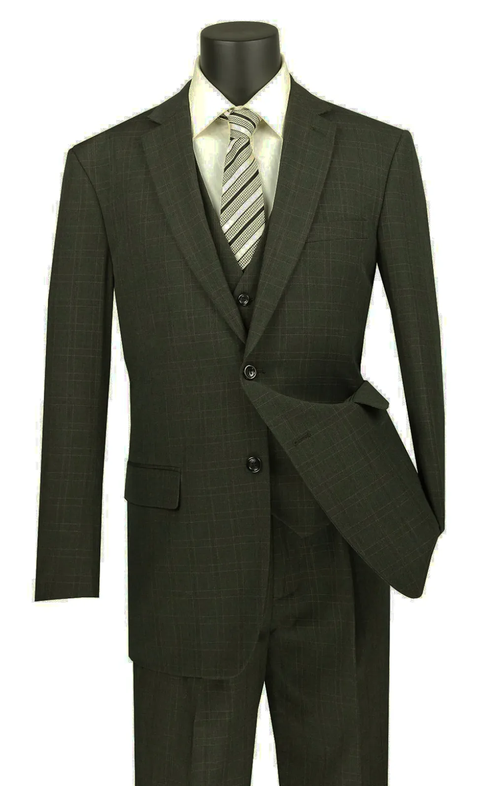 Olympia Collection - Glen Plaid Regular Fit Suit 3 Piece Olive