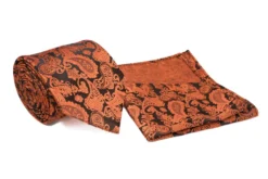 Orange Black Paisley Pattern Men's Tie and Pocket Square Set