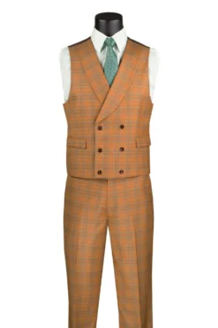 Orange Modern Fit Windowpane Peak Lapel 3 Piece Suit