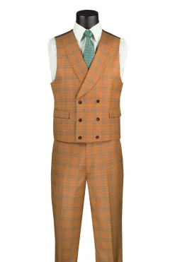 Orange Modern Fit Windowpane Peak Lapel 3 Piece Suit