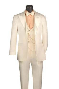 Pearl Slim Fit 3 Piece Jacquard Pattern Peak Lapel Tuxedo