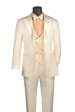 Pearl Slim Fit 3 Piece Jacquard Pattern Peak Lapel Tuxedo