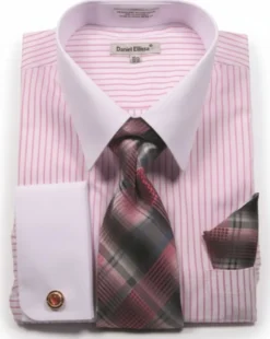 Pink Stripe French Cuff Dress Shirt Set