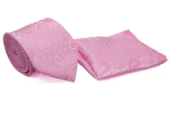 Pink White Paisley Pattern Men's Tie and Pocket Square Set