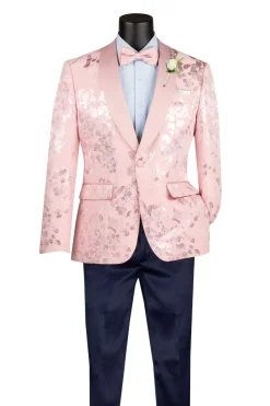 Pink Slim Fit Fashion Jacket Shawl Lapel