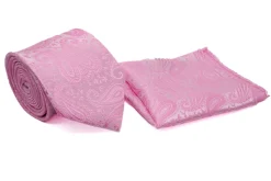 Pink White Paisley Pattern Men's Tie and Pocket Square Set