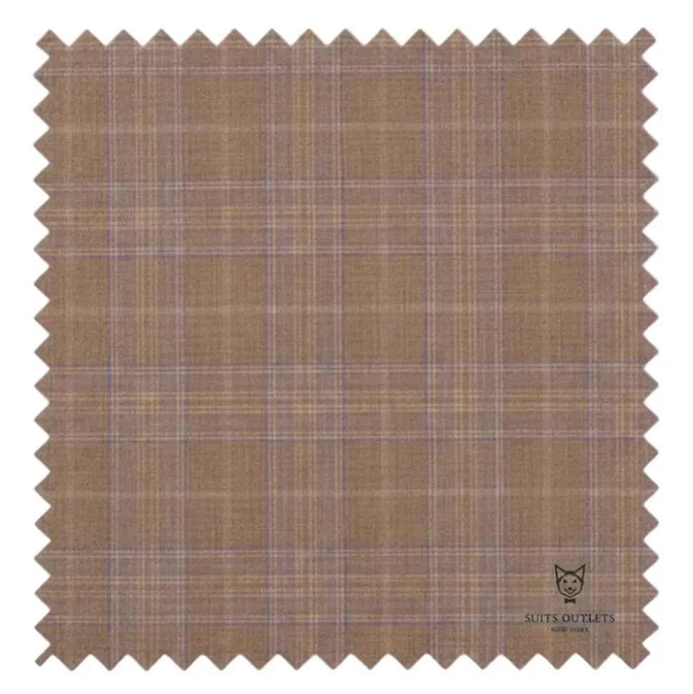 Pompey Collection - Men's Glen Plaid Dress Suit 2 Piece Regular Fit in Tan
