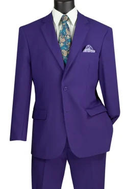 Purple Regular Fit Men's 2 Piece Business Suit 2 Button