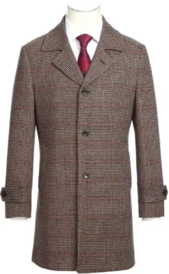 (46R) Brown Slim Fit Wool Blended Long Overcoat
