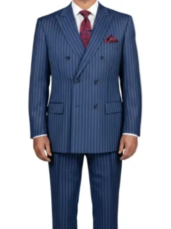 (46R, 48L, 62R) Blue Regular Fit 2 Piece Pinstripe Double Breasted Suit