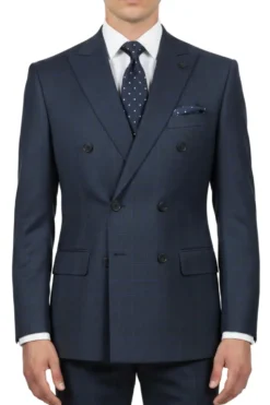 (40R, 54L, 54R) Regular Fit Double-Breasted Windowpane Suit - Navy