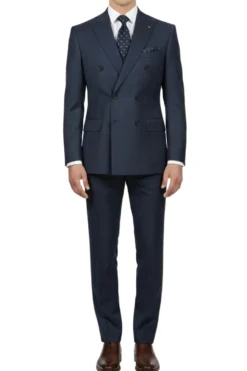 (40R, 54L, 54R) Regular Fit Double-Breasted Windowpane Suit - Navy