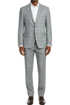 (44R) Lozano Collection - Men's 2 Piece Regular Fit Gray Plaid Suit