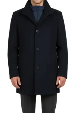 (40R) Navy Slim Fit Wool Blend Coat