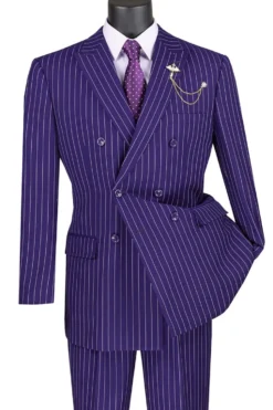 (44R, 46R, 50L, 52L) Purple Regular Fit 2 Piece Pinstripe Double Breasted Suit