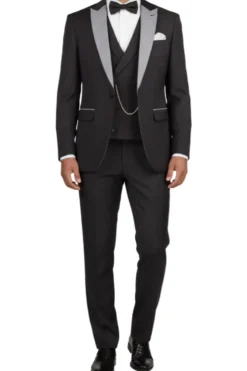 (44R, 48R) Slim Fit Black 3 Piece Tuxedo
