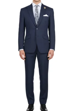 (40R, 48R) Slim Fit Navy 2 Piece Glen Plaid Suit