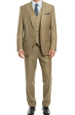 (38R, 38S, 52R) 3 Piece Modern Fit Suit - Stone/Khaki