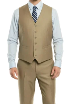 (38R, 38S, 52R) 3 Piece Modern Fit Suit - Stone/Khaki
