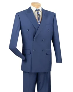 Ramses Collection - Blue Regular Fit Double Breasted 2 Piece Suit with Adjustable Waistband Pants
