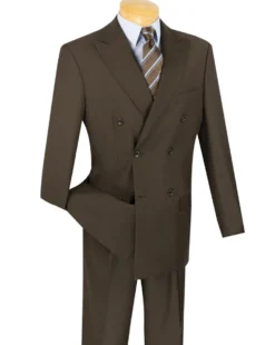 Ramses Collection - Brown Regular Fit Double Breasted 2 Piece Suit with Adjustable Waistband Pants