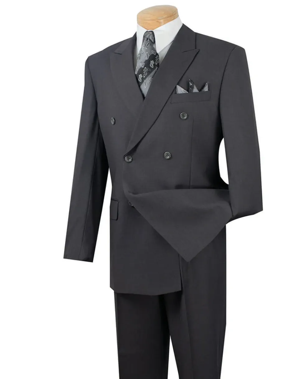 Ramses Collection - Dark Heather Gray Regular Fit Double Breasted 2 Piece Suit with Adjustable Waistband Pants