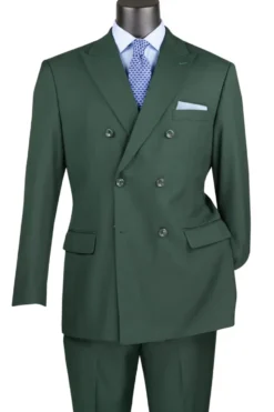 Ramses Collection - Hunter Green Regular Fit Double Breasted 2 Piece Suit with Adjustable Waistband Pants
