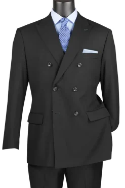 Ramses Collection - Black Regular Fit Double Breasted 2 Piece Suit with Adjustable Waistband Pants