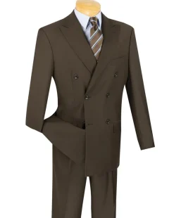 Ramses Collection - Brown Regular Fit Double Breasted 2 Piece Suit with Adjustable Waistband Pants