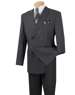 Ramses Collection - Dark Heather Gray Regular Fit Double Breasted 2 Piece Suit with Adjustable Waistband Pants