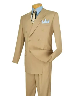 Ramses Collection - Light Beige Regular Fit Double Breasted 2 Piece Suit with Adjustable Waistband