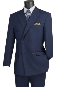 Ramses Collection - Navy Regular Fit Double Breasted 2 Piece Suit with Adjustable Waistband Pants