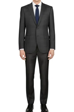 (46R) Black 2-Piece Regular Fit Glen Plaid Suit