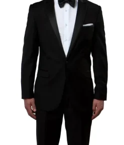 (42R) Black Slim Fit 2 Piece Tuxedo With Satin Peak Lapel