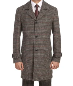 (46R) Brown Slim Fit Wool Blended Long Overcoat