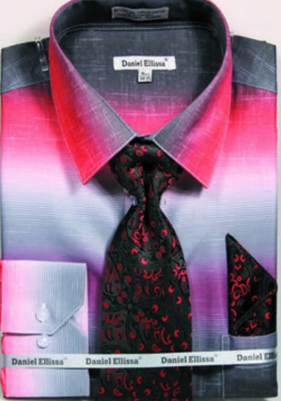 Red Multi Color Printed Dress Shirt Set with Convertible Cuff