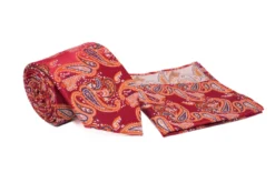 Red Paisley Pattern Men's Tie and Pocket Square Set